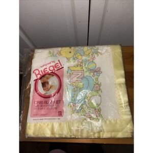 Vintage NOS Babycare By Riegel Crib Blanket 36" X 50" Satin Edge Baby Toys Print